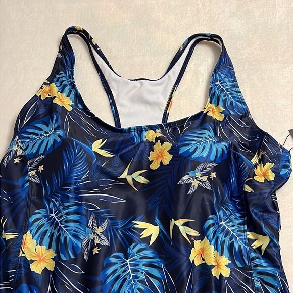 Nicole Miller Vibrant Blue and Yellow One-Piece Swimsuit - Picture 3 of 13